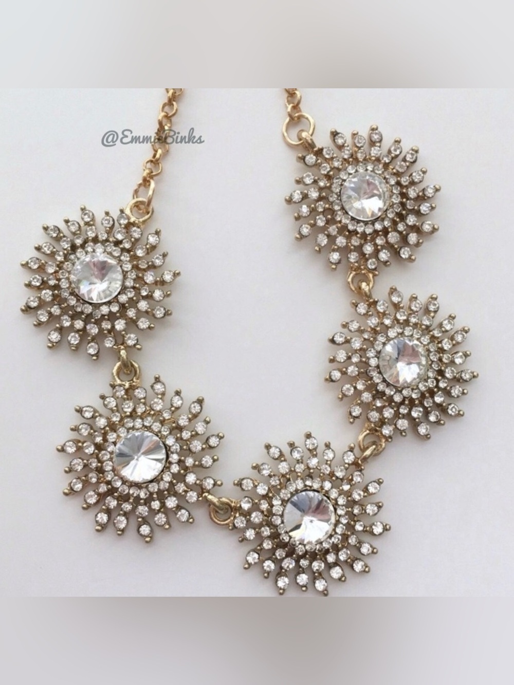 NWT 18KGP Golden Rhinestone Crystal Sun Burst Vintage Style Necklace